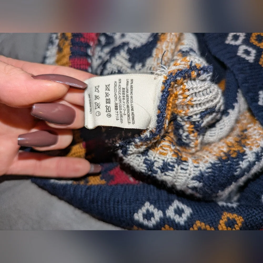 Free People Sweater Dress Made in Italy Geometric V-Neck Aztec Native American - Picture 6 of 12